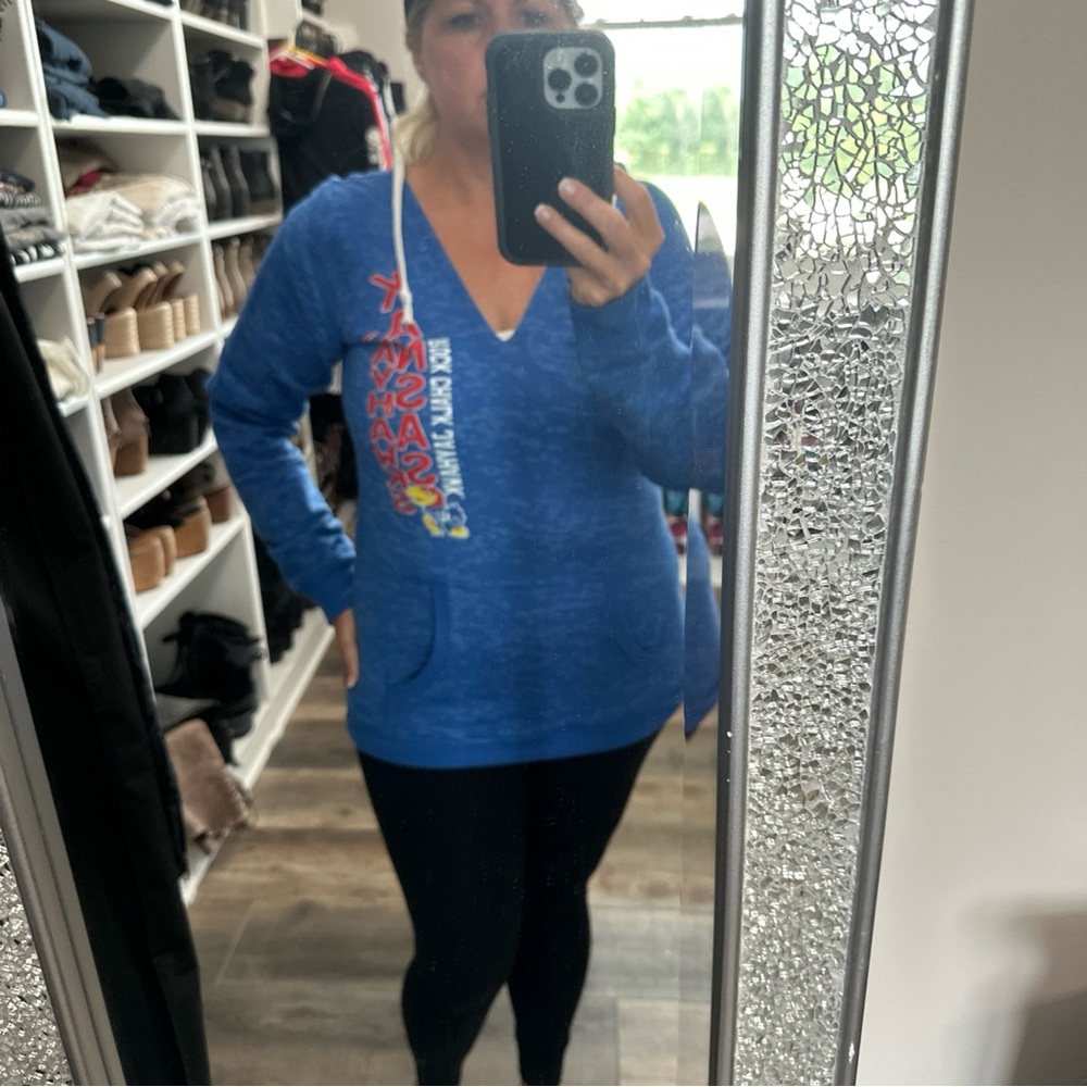 Blue 84 Kansas KU jayhawk  Blue Sweatshirt Vneck new xl tunic